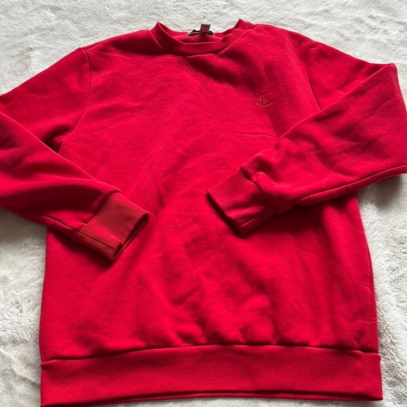 Calvin Klein Jeans Red Pullover Sweater Fleece Inside - Picture 1 of 5